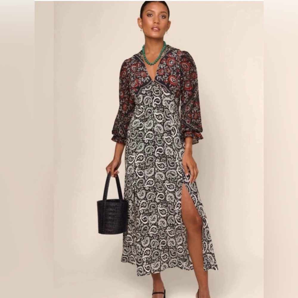 Rixo Paisley Boho Maxi Dress | Long Sleeve Slit | $285